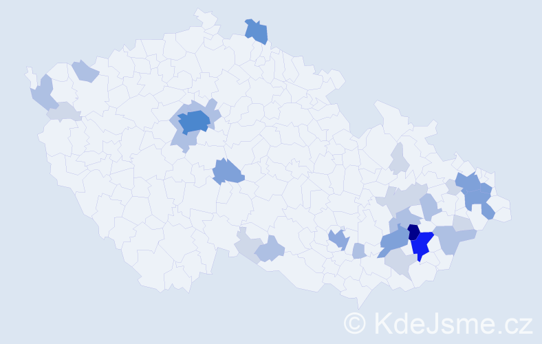 Příjmení: 'Lajdová', počet výskytů 87 v celé ČR
