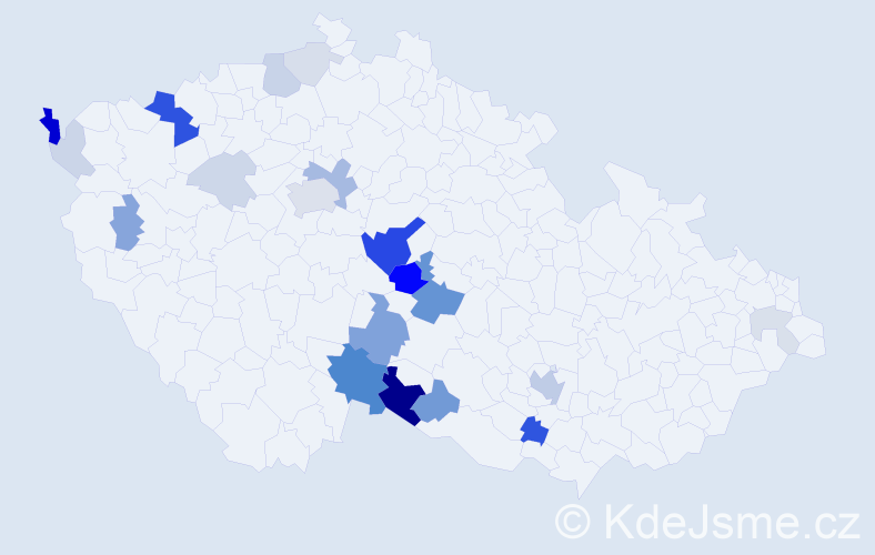 Příjmení: 'Laudát', počet výskytů 69 v celé ČR