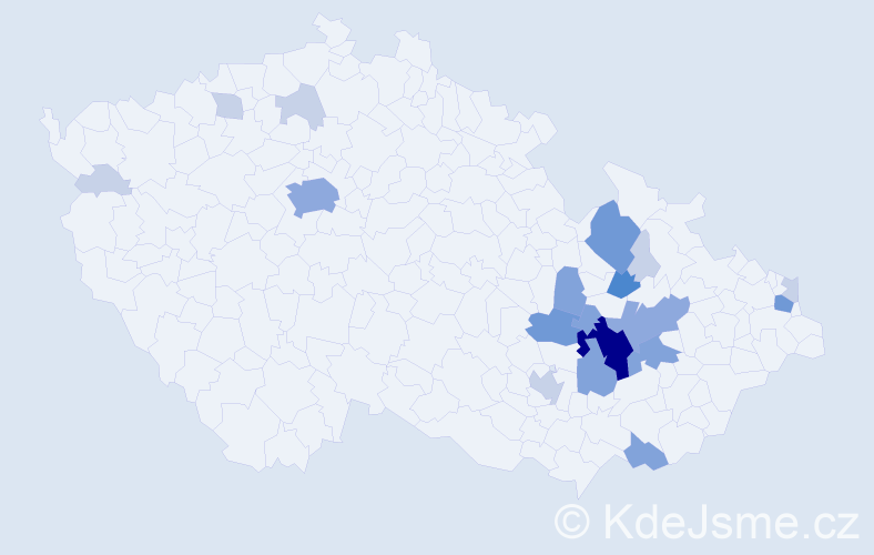 Příjmení: 'Frehar', počet výskytů 55 v celé ČR