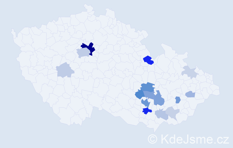 Příjmení: 'Krkavec', počet výskytů 54 v celé ČR
