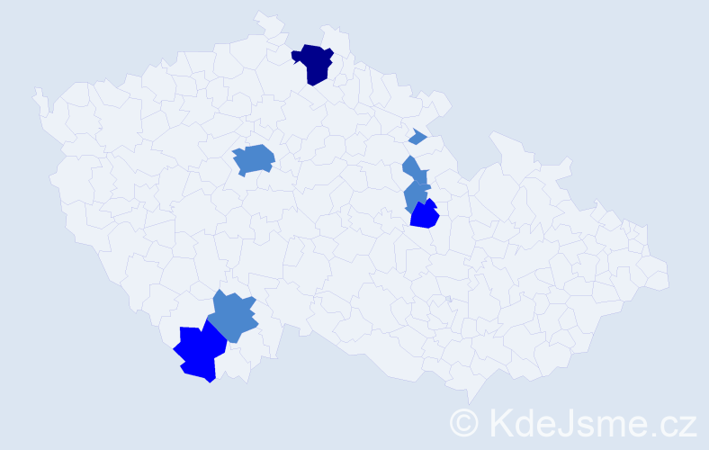 Příjmení: 'Klajlová', počet výskytů 12 v celé ČR
