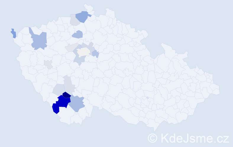 Příjmení: 'Rokůsek', počet výskytů 54 v celé ČR