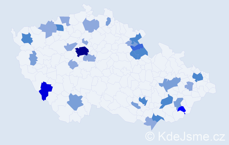 Příjmení: 'Uherová', počet výskytů 74 v celé ČR
