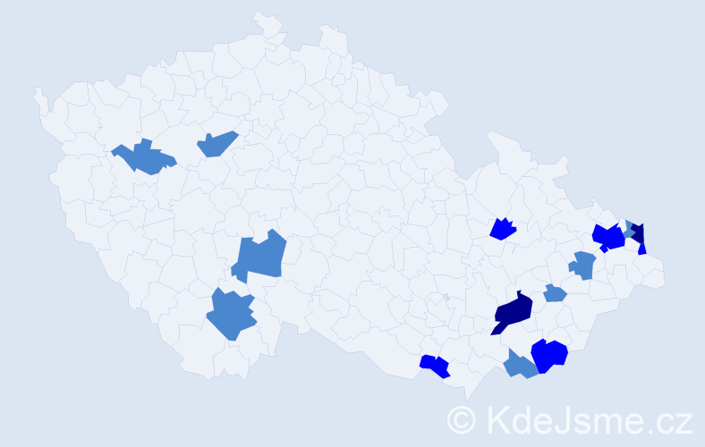 Příjmení: 'Kadlicová', počet výskytů 24 v celé ČR