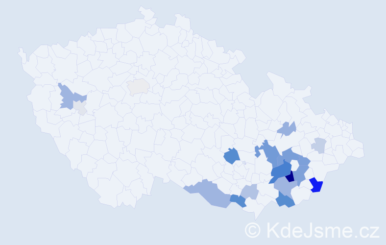 Příjmení: 'Vodicová', počet výskytů 60 v celé ČR