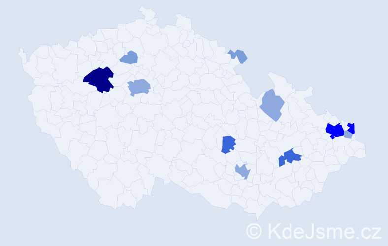 Příjmení: 'Konček', počet výskytů 33 v celé ČR