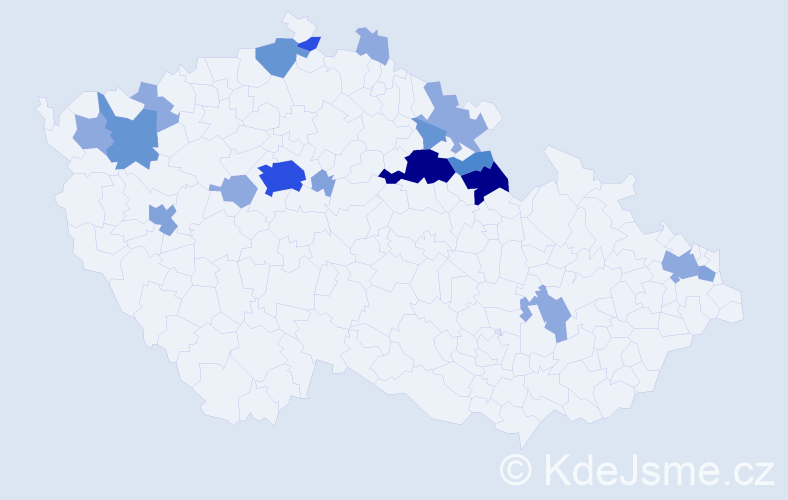 Příjmení: 'Zounar', počet výskytů 53 v celé ČR