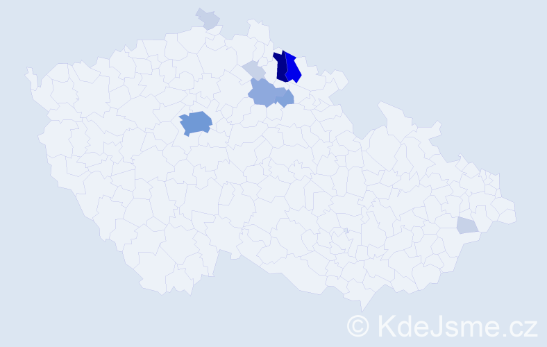 Příjmení: 'Vališka', počet výskytů 34 v celé ČR