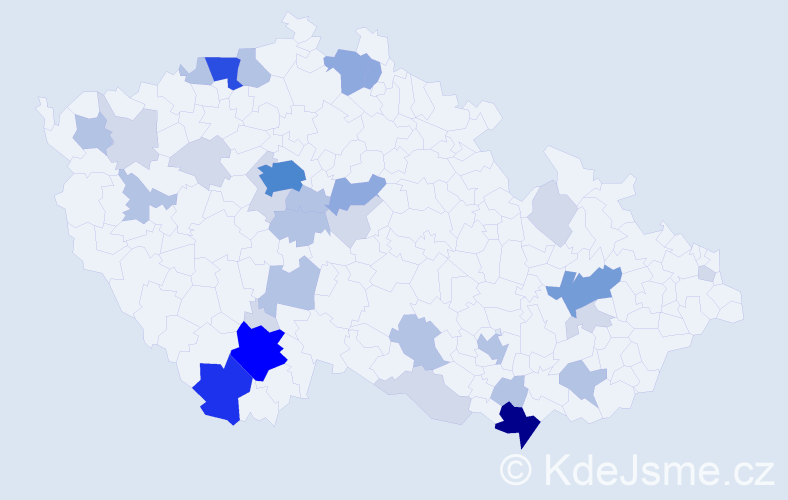 Příjmení: 'Krčka', počet výskytů 102 v celé ČR