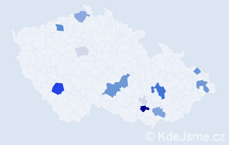 Příjmení: 'Krčal', počet výskytů 21 v celé ČR