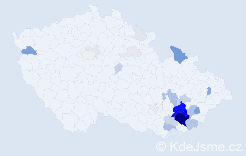 Příjmení: 'Rozsypálek', počet výskytů 117 v celé ČR