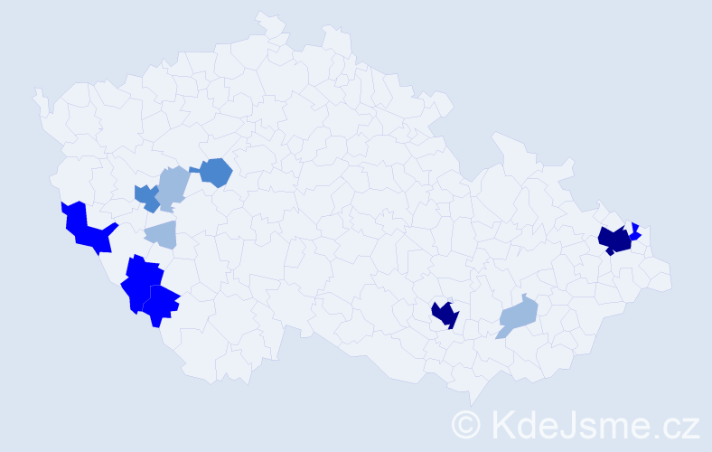 Příjmení: 'Čief', počet výskytů 27 v celé ČR