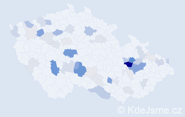 Příjmení: 'Krajcová', počet výskytů 123 v celé ČR