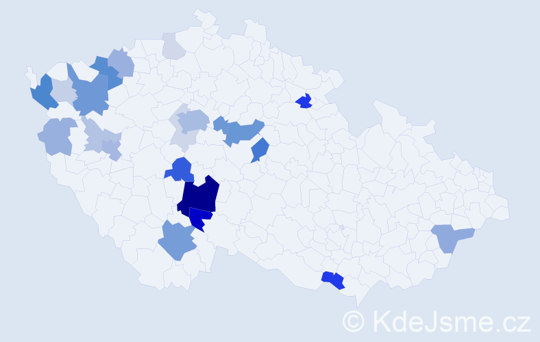 Příjmení: 'Kubka', počet výskytů 70 v celé ČR