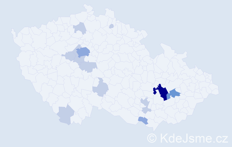 Příjmení: 'Crhanová', počet výskytů 28 v celé ČR