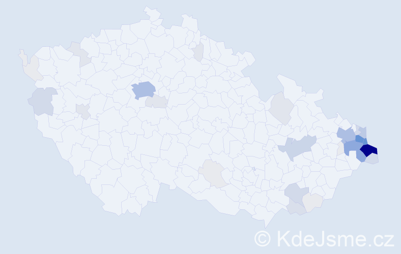 Příjmení: 'Kisza', počet výskytů 193 v celé ČR