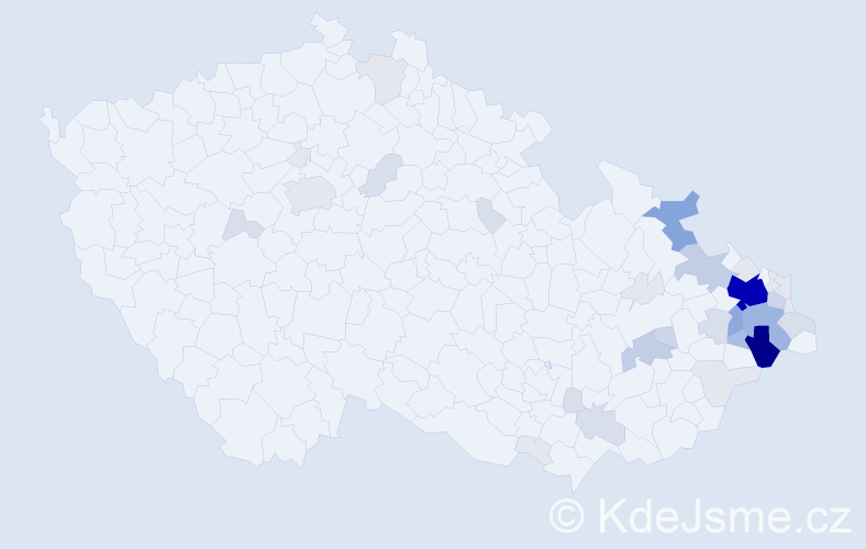 Příjmení: 'Pavlisková', počet výskytů 150 v celé ČR