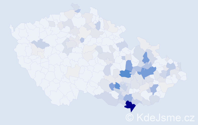 Příjmení: 'Čapka', počet výskytů 578 v celé ČR