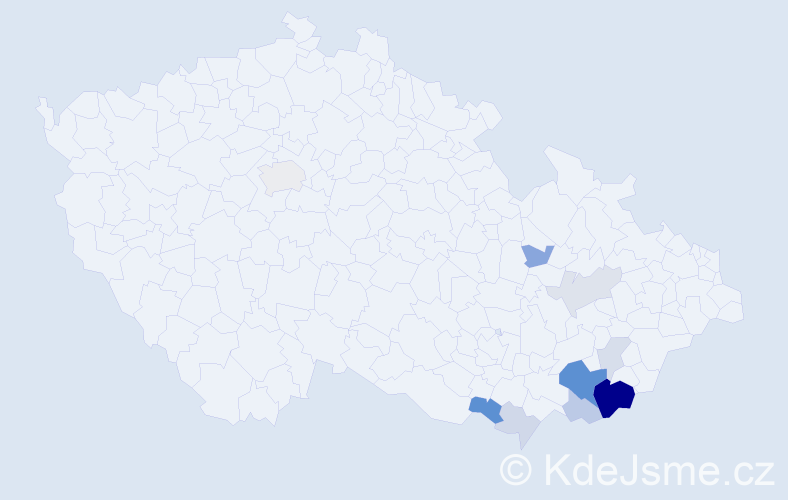 Příjmení: 'Krchňáčková', počet výskytů 30 v celé ČR