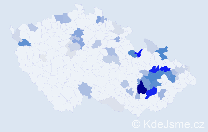 Příjmení: 'Derka', počet výskytů 173 v celé ČR