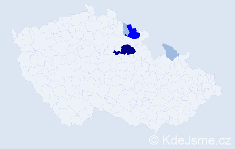 Příjmení: 'Ardelánová', počet výskytů 9 v celé ČR