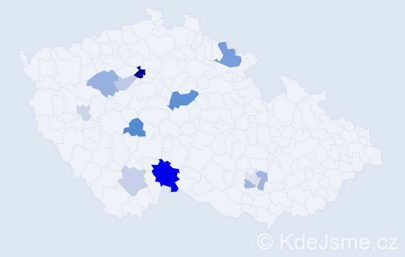 Příjmení: 'Pišný', počet výskytů 19 v celé ČR