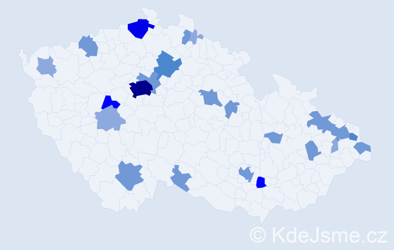 Příjmení: 'Bugár', počet výskytů 55 v celé ČR