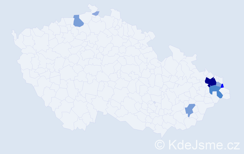 Příjmení: 'Kočiščák', počet výskytů 21 v celé ČR