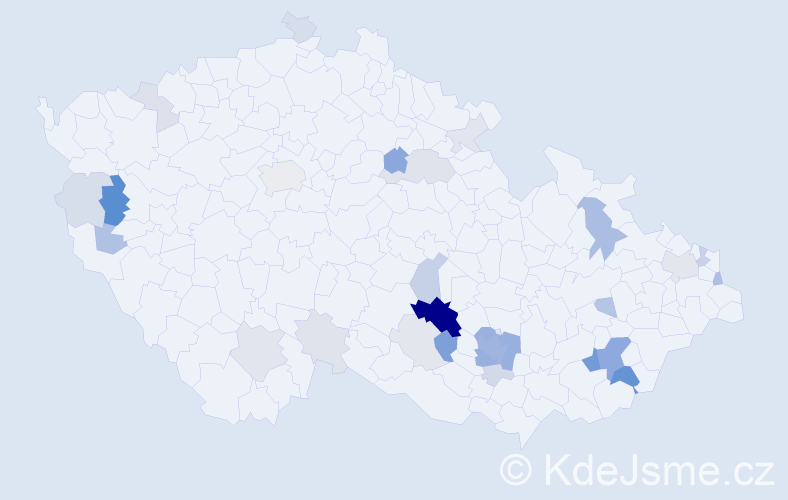 Příjmení: 'Pelánek', počet výskytů 104 v celé ČR