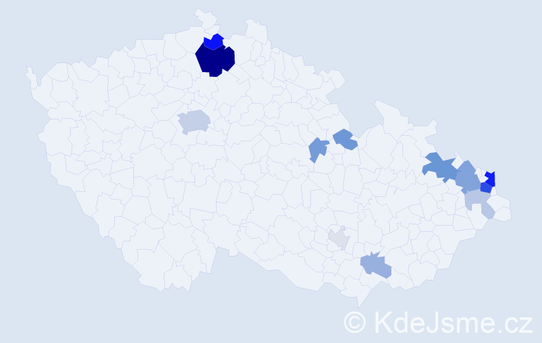 Příjmení: 'Kowal', počet výskytů 39 v celé ČR