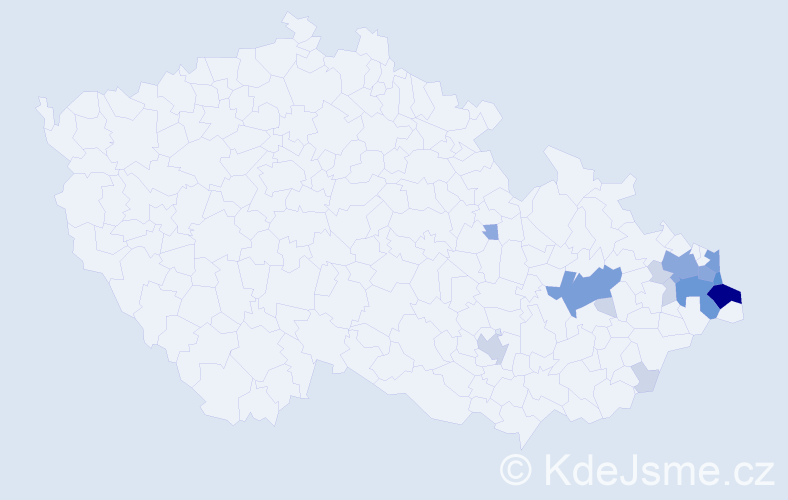 Příjmení: 'Kaczmarczyková', počet výskytů 46 v celé ČR