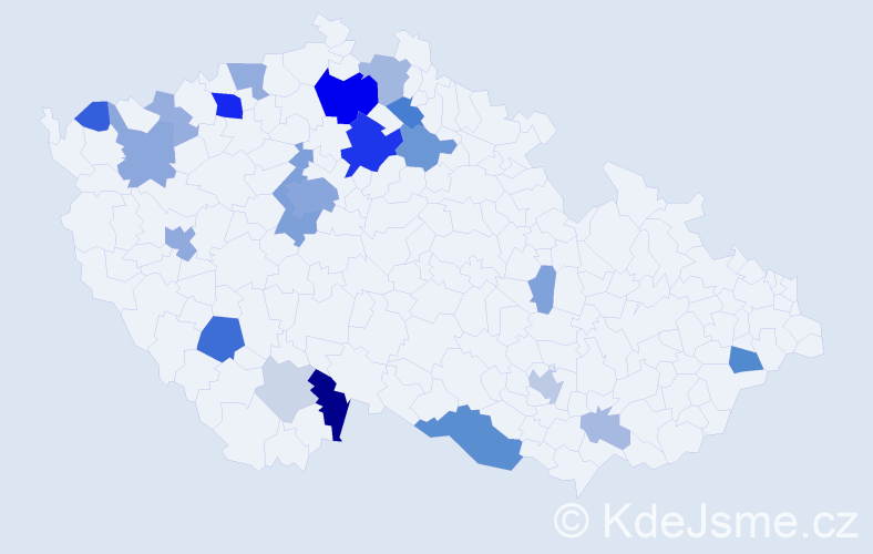 Příjmení: 'Kabrna', počet výskytů 75 v celé ČR