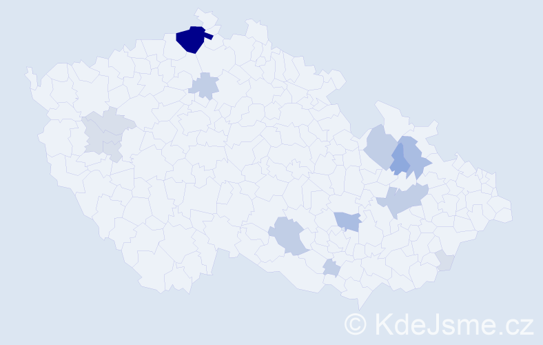 Příjmení: 'Baštrnák', počet výskytů 45 v celé ČR