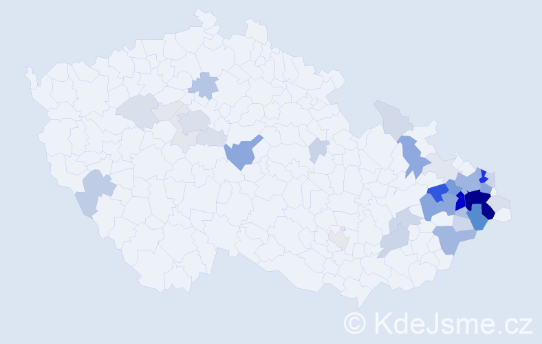 Příjmení: 'Kubošová', počet výskytů 144 v celé ČR