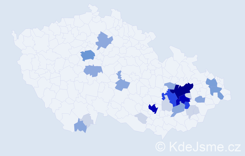 Příjmení: 'Oral', počet výskytů 95 v celé ČR