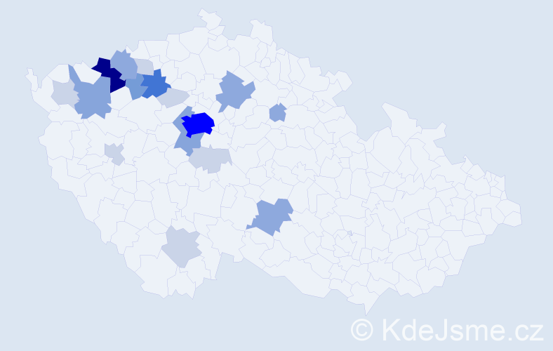 Příjmení: 'Pernet', počet výskytů 54 v celé ČR
