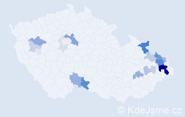 Příjmení: 'Chamradová', počet výskytů 75 v celé ČR