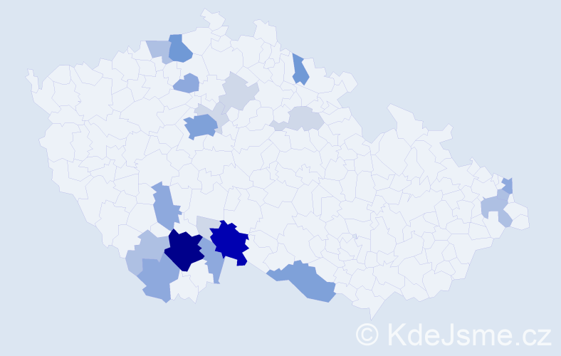 Příjmení: 'Kandlová', počet výskytů 74 v celé ČR
