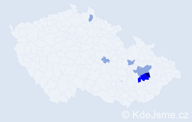 Příjmení: 'Pacáčková', počet výskytů 18 v celé ČR
