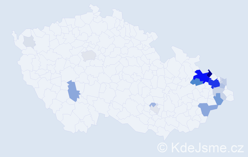Příjmení: 'Paláčková', počet výskytů 92 v celé ČR