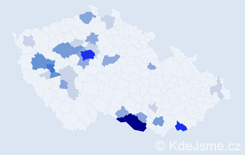Příjmení: 'Honz', počet výskytů 96 v celé ČR