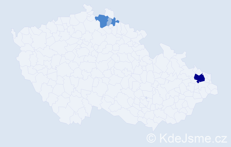 Příjmení: 'Mojšová', počet výskytů 9 v celé ČR