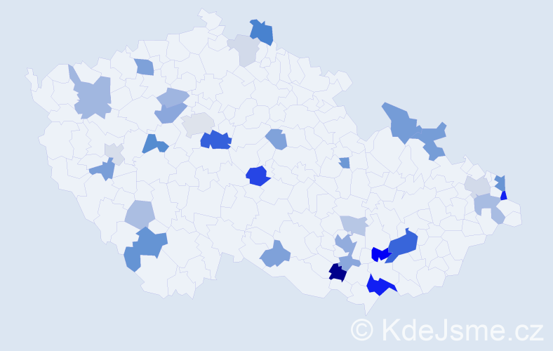 Příjmení: 'Kavický', počet výskytů 74 v celé ČR