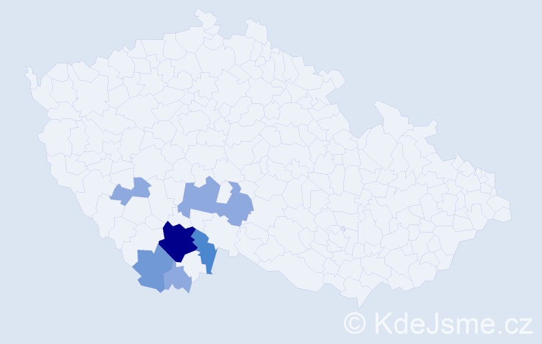 Příjmení: 'Vyžralová', počet výskytů 21 v celé ČR