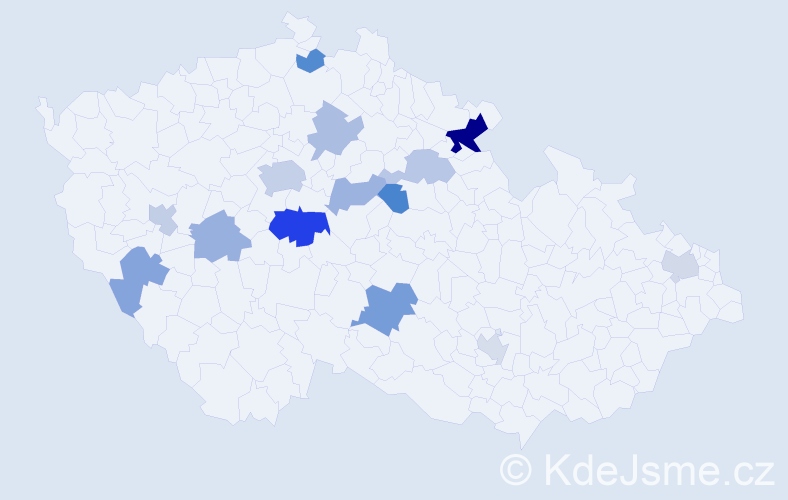 Příjmení: 'Bors', počet výskytů 25 v celé ČR