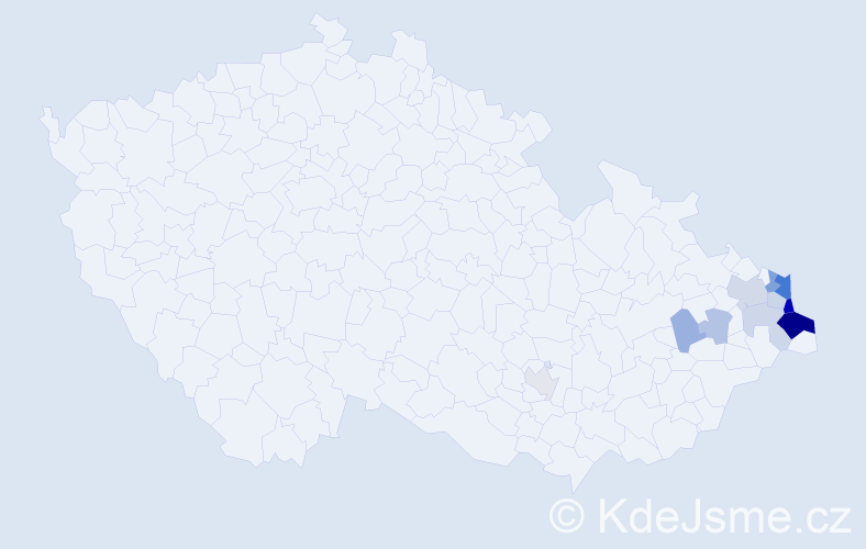 Příjmení: 'Miczek', počet výskytů 28 v celé ČR