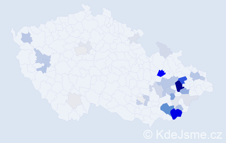 Příjmení: 'Klabačka', počet výskytů 106 v celé ČR