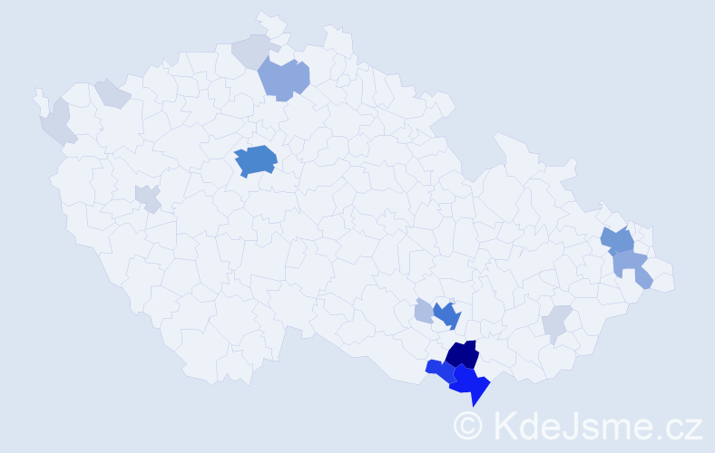 Příjmení: 'Kadrnka', počet výskytů 69 v celé ČR