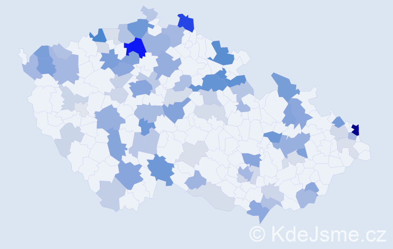 Příjmení: 'Antal', počet výskytů 226 v celé ČR