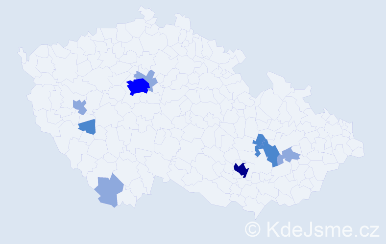 Příjmení: 'Enev', počet výskytů 19 v celé ČR